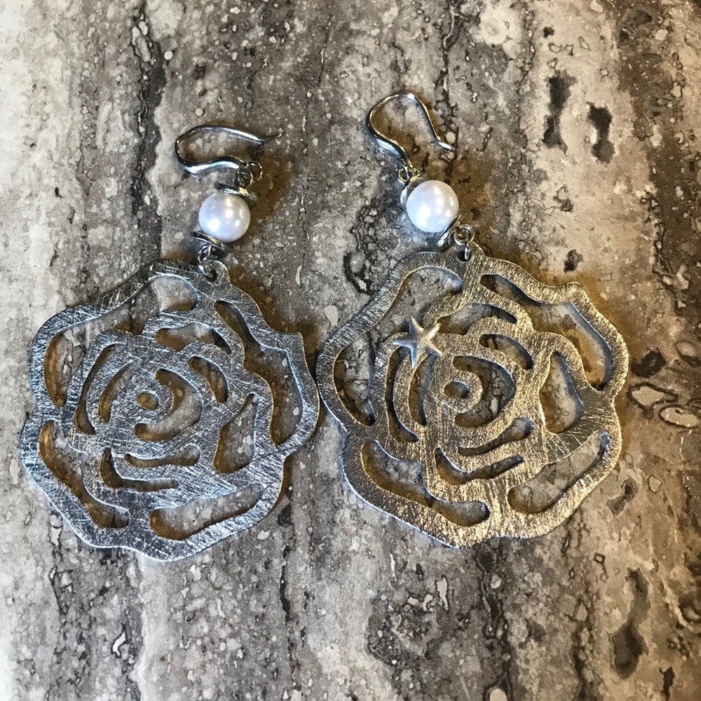 Silver flower earrings